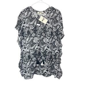 Miken Swim cover up for swimsuit women's oversized small white black floral TAGS